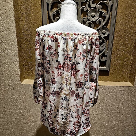 Alyx 1X Floral Peasant Chiffon Top Bohemian Off-Shoulder Flowy Garden Romantic - Picture 2 of 9